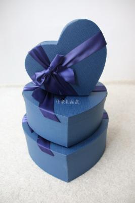Factory Direct Love three-piece gift box Ribbon Bowknot Box Blue Spot