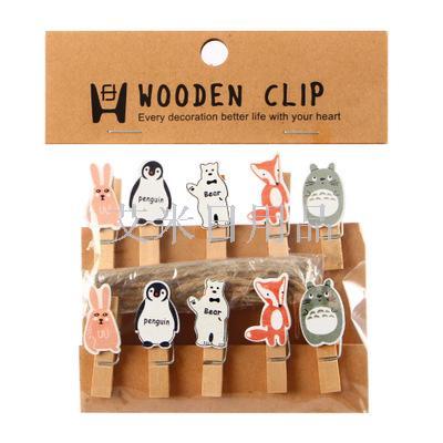 DF- photo clip photo clip send hemp rope cute cartoon creative little wooden clip photo wall decoration/penguin rabbit