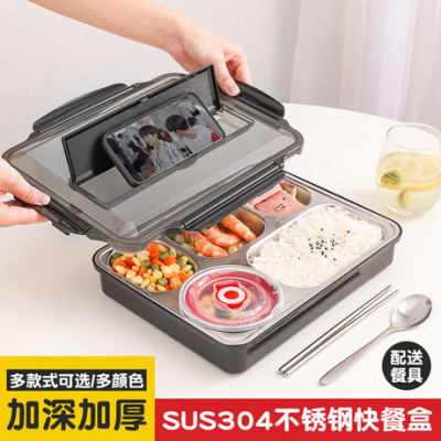 304 stainless steel dining box means into tray was lunch box children students lunch box large capacity five grid Japanese department