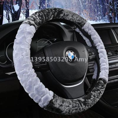 Winter new steering wheel cover short fleece to warm the set of fashionable leopard print steering wheel cover hot sales