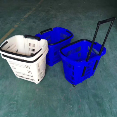 Thickened supermarket shopping basket pull rod with wheel shopping driver basket large plastic basket KTV basket shopping box