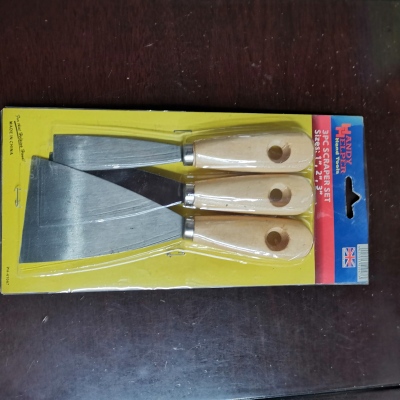 3Pc Putty Knife Wooden Handle Plastic Handle Card