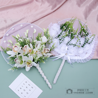 Mori Style Artificial Flower Circular Fan Wedding Xiuhe Clothing Chinese Style Bridal Bouquet Antique Bridal Fan Photo Props