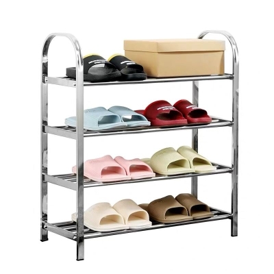 Stainless steel layer 4 - simple shoes shelf for domestic use, dustproof shoes rack for dormitory, multi - layer economical shoes cabinet