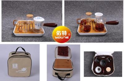 Glass portable teapot set with bamboo chassis