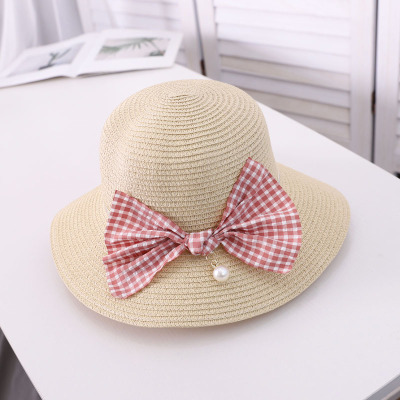 Products in Stock New Bow Korean Style Cute Bucket Hat Straw Hat Pattern Beach Anti-DDoS Hat Free Shipping