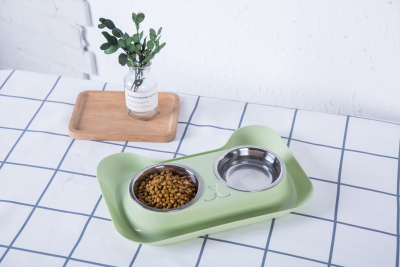 Pet Bowl Factory Direct Sales Meow Face Stainless Steel Double Bowl Cat Food Holder Cat Dual-Use Non-Slip Splash-Proof Tableware Cat Bowl