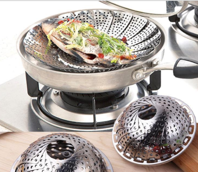 Stainless steel steaming tray asphalt rack can be telescopic lotus folding steamer web celebrity multi - functional steamed case steamed steamer rack