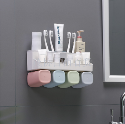 Wall hanging non-perforating Nordic wash gargle rack toothbrush holder set squeezer toothpaste mouthwash cup