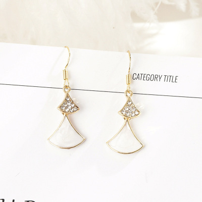 S925 Pure Silver Ear Pin Korean Temperament Small Skirt Eardrop Earring Simple Diamond Scallop Earrings