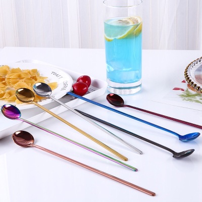 High-grade 304 stainless steel tableware lengthened thin handle small round spoon mixing spoon coffee spoon ice spoon