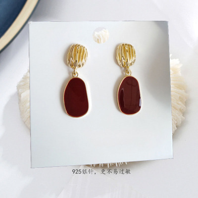 Red Earrings round Versatile Stud Earrings Temperament Internet Famous Personalized Earrings Korean Fashion Simple Eardrops