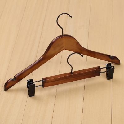 Wooden hangers wholesale retro solid wood non-slip hangers clothing hangers custom pants clip adult children