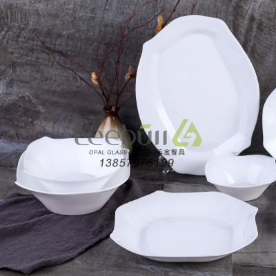 OPAL GLASSWARE Tableware White Jade Porcelain OPAL Glass Square Lace Series set