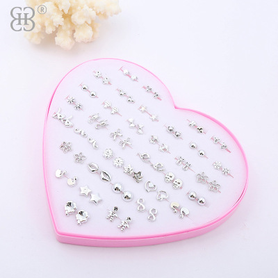 Heart box earrings plastic gold student earrings custom two yuan store accessories goods box wholesale