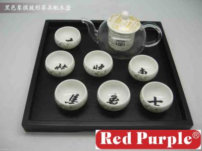 Drum tea set with wooden plate 1 pot with 7 cups