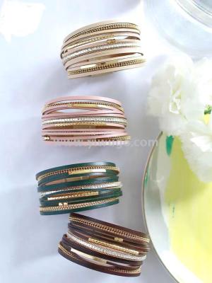 Bohemian multi-layer leather bracelet leather bracelet decorative wristband ladies wide magnetic clasp bracelet