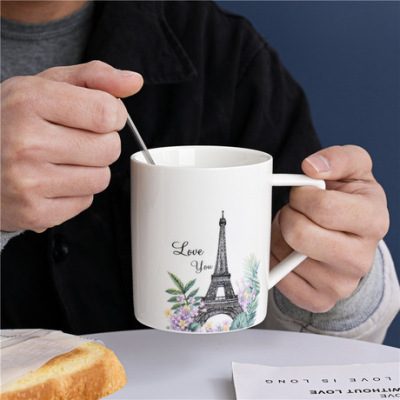 Classic Building Ceramic Cup with Cover Spoon Gift Mug Office Household Water Cup European Style Milk Cup One Piece Dropshipping