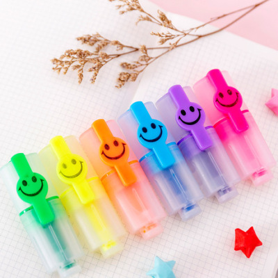 Creative smiley face highlighter 6 small mini color diagonal pen students highlight marker pen