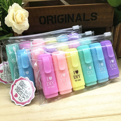 Fruit - flavored highlighter with 6 mini highlighter pens in the key circle of graffiti highlighter pen TIANFU