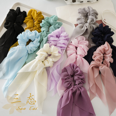 Europe and the United States Spring and summer New Chiffon thin bow ribbon Tassel Large intestine Roaring cross-border hot selling female headwear fabric hair ring