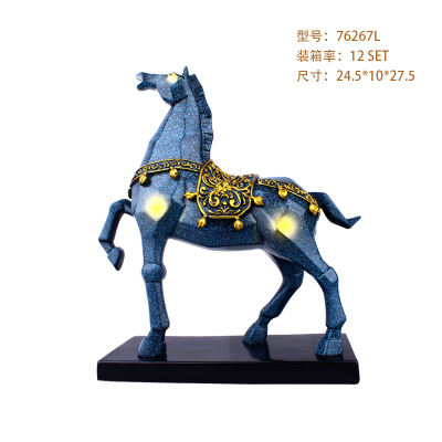 Resin Crafts European-Style Blue Shawl War Horse Wine Rack Decoration Home Decorations Living Room TV Cabinet Furnishings