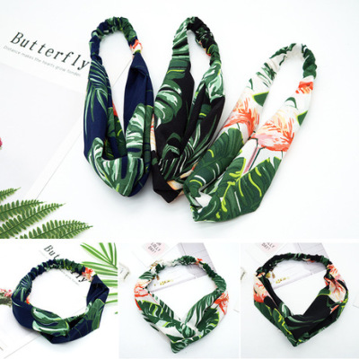 Summer instagram's new cloth art chiffon hair band with Korean middle cross knot for flamingo head in banana leaf