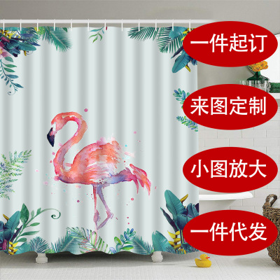 Cross-Border E-Commerce Dedicated for Digital Printing Shower Curtain Waterproof Polyester Cloth Shower Curtain Customized One-Piece Delivery