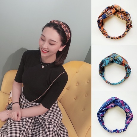 New Retro Style Hair Band Hand Knotted Cross printing Hair Accessories Do Not Hurt Hair Headband Wholesale Factory Direct 