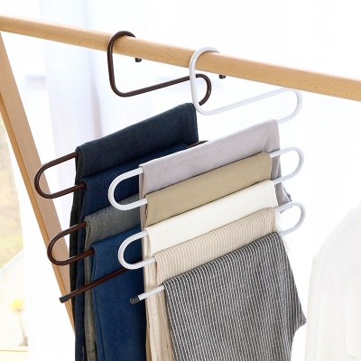 Multi-functional family s-shaped multilayer pants rack clip hanging pants hanger wardrobe received artifact pants hanging rack pants clip