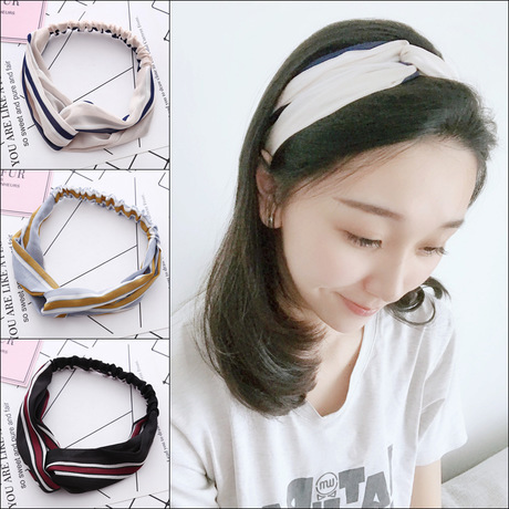 vintage fabric cross hair band korean new headband middle knotted striped pattern headdress hair accessories wholesale