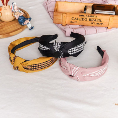 New Korean version of the hair hoop plaid retro design and color wide edge cross knot hair clip headband pressure hair female manufacturers direct