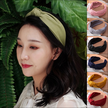 cross-border popular single color headband wide-brimmed bow simple headband hair band solid color knotted headband