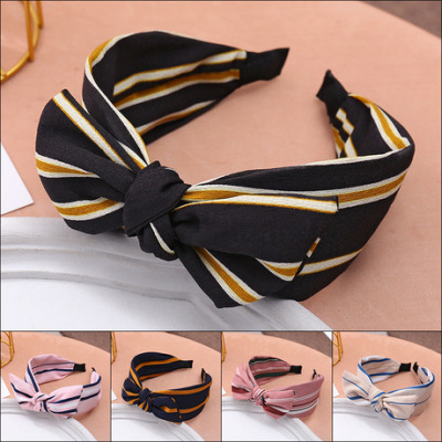 Manufacturers direct new Korean version of striped bow hair accessories fashion ladies cloth art knot hair accessories wide edge hair hoops
