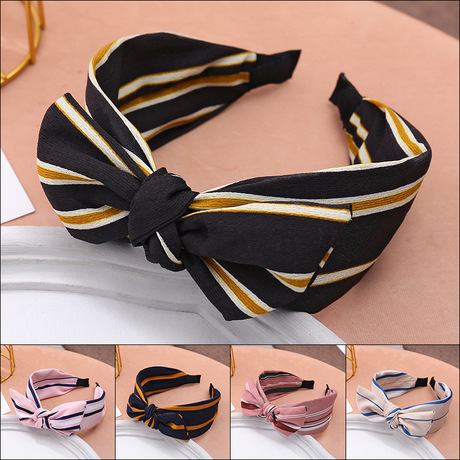 Factory Direct Sales New Korean Style Striped Bow Hair Accessories Fashion Women‘s Fabric Knotted Hair Accessories Wide Brim Hair Band