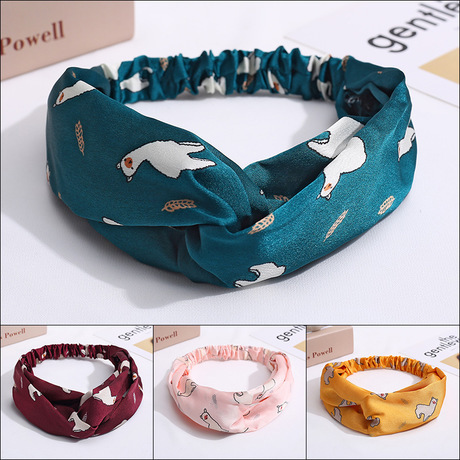 new fresh ins sweet cross elastic hair band women‘s bear printed wide-brimmed face wash makeup hair band