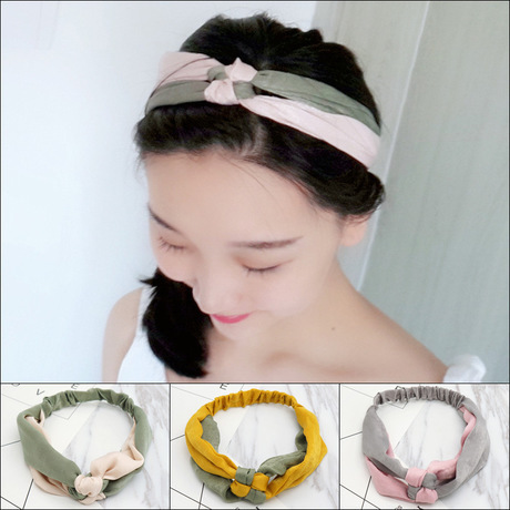 Creative Two-Color Stitching Hair Accessories Cross Hair Band Vintage Satin Hair Band Chinese Knot Color Headwear Wholesale