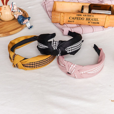 new korean style headband plaid retro floral wide edge cross-knotted hairpin headband hair pressing female factory direct sales