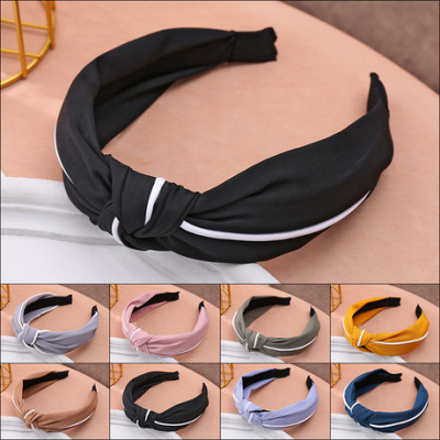 19 years new Korean version of solid color tie bowknot with stripe hair hoops pure and simple joker headwear manufacturers direct sales