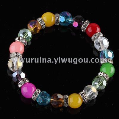 Bohemian Style Girls Gift Boutique Colorful Ball Crystal Bracelet Hand Ring Color