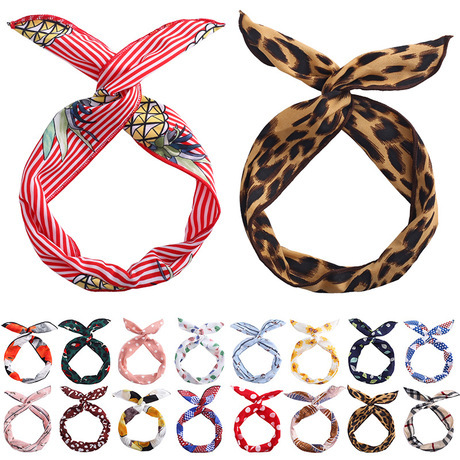 korean style face washing iron wire straight band hair band small fresh fabric hair accessories sweet plaid rabbit ears knotted hair band