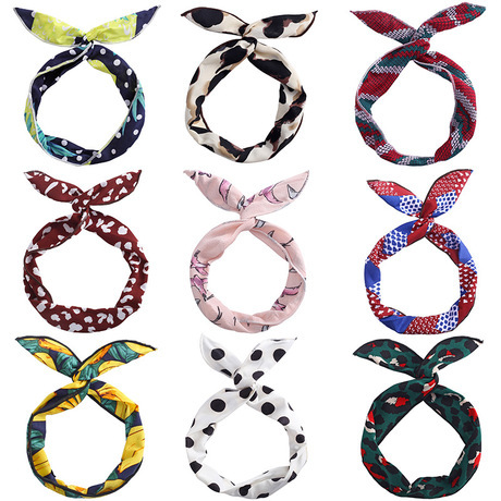 korean style hair band changeable wire rabbit ears fabric hair band plaid stripe face wash hair band spot wholesale female