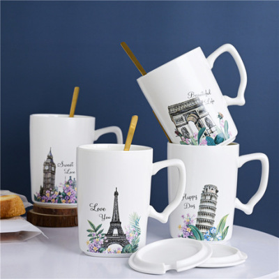 European-Style Tower Classic Building Ceramic Cup Business Office Gift Cup Douyin Online Influencer Places of Interest Mug