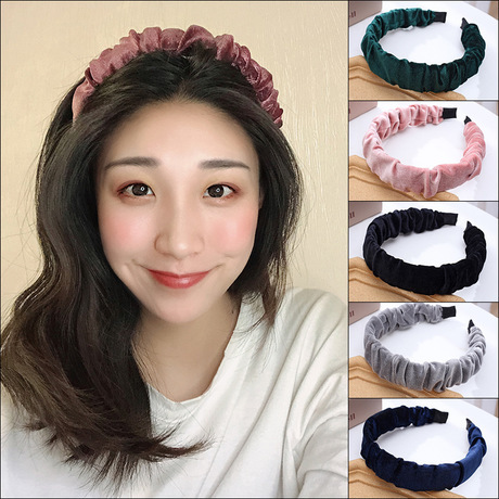 Cross-Border Korean Foreign Trade Online Celebrity Pleated Headband High-End Gold Velvet European and American All-Match Outing Headband hair Pressing