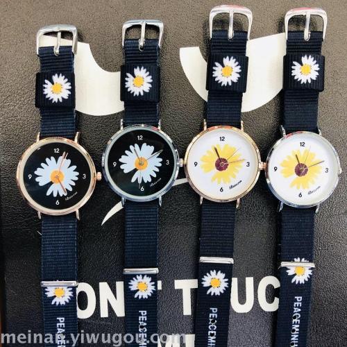 Internet Hot Ultra-Thin Little Daisy Women‘s Woven Belt Watch GD Same Ins Style Nylon Strap Women‘s Watch