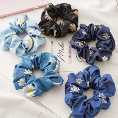 Daisies large intestine hair ring Japan and South Korea spring and summer ins female new all-in-one tie hair head rope denim ring three states accessories