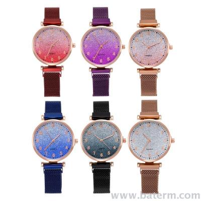 Fashionable hot-selling ultra-thin star 1-12 digital magnetic magnetic magnetic strap watch for ladies watch quartz