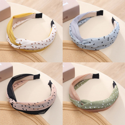 Japan and South Korea new contracted hair act the role ofing South Korean version lace mesh yarn splicing impact color wave point knot cross wide hair hoop - female