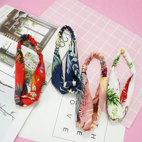 autumn and winter new fabric hair band korean style fresh artistic leaves fabric knotted cross hair band makeup hair band