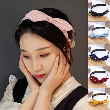 2020 trendy solid color big bow headband handmade fabric knitted headband korean cute girl hairpin